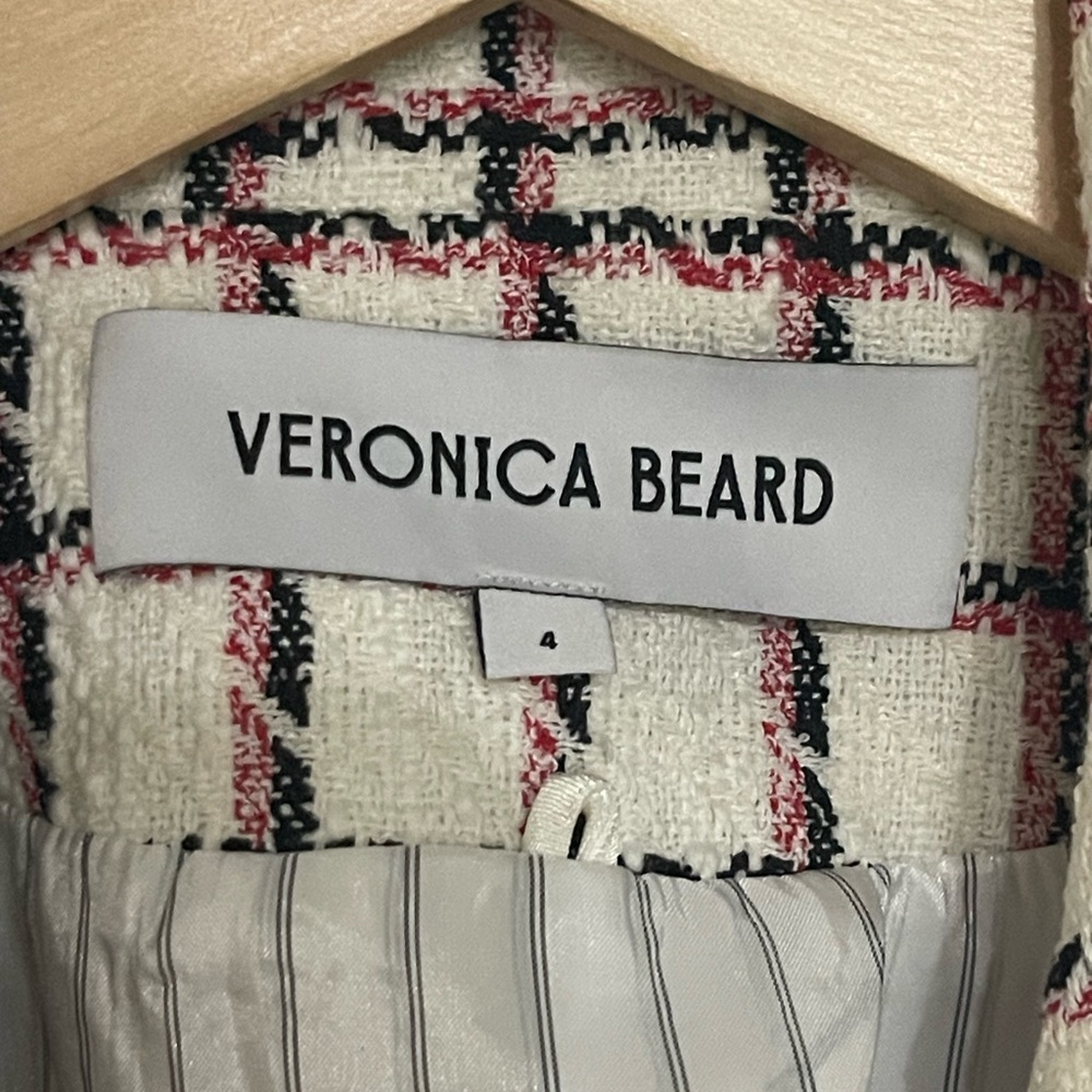 VERONICA BEARD Taja Dickey Double Breasted Cotton Red White Tweed Blazer $570 4 - Picture 5 of 13